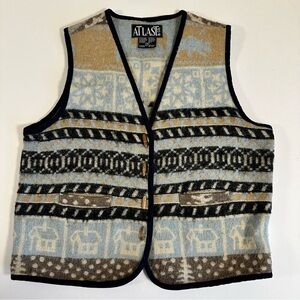 Atlas Wool Blend Vest Medium Lodgecore Boho Western Cottagecore Rustic Blue Tan‎